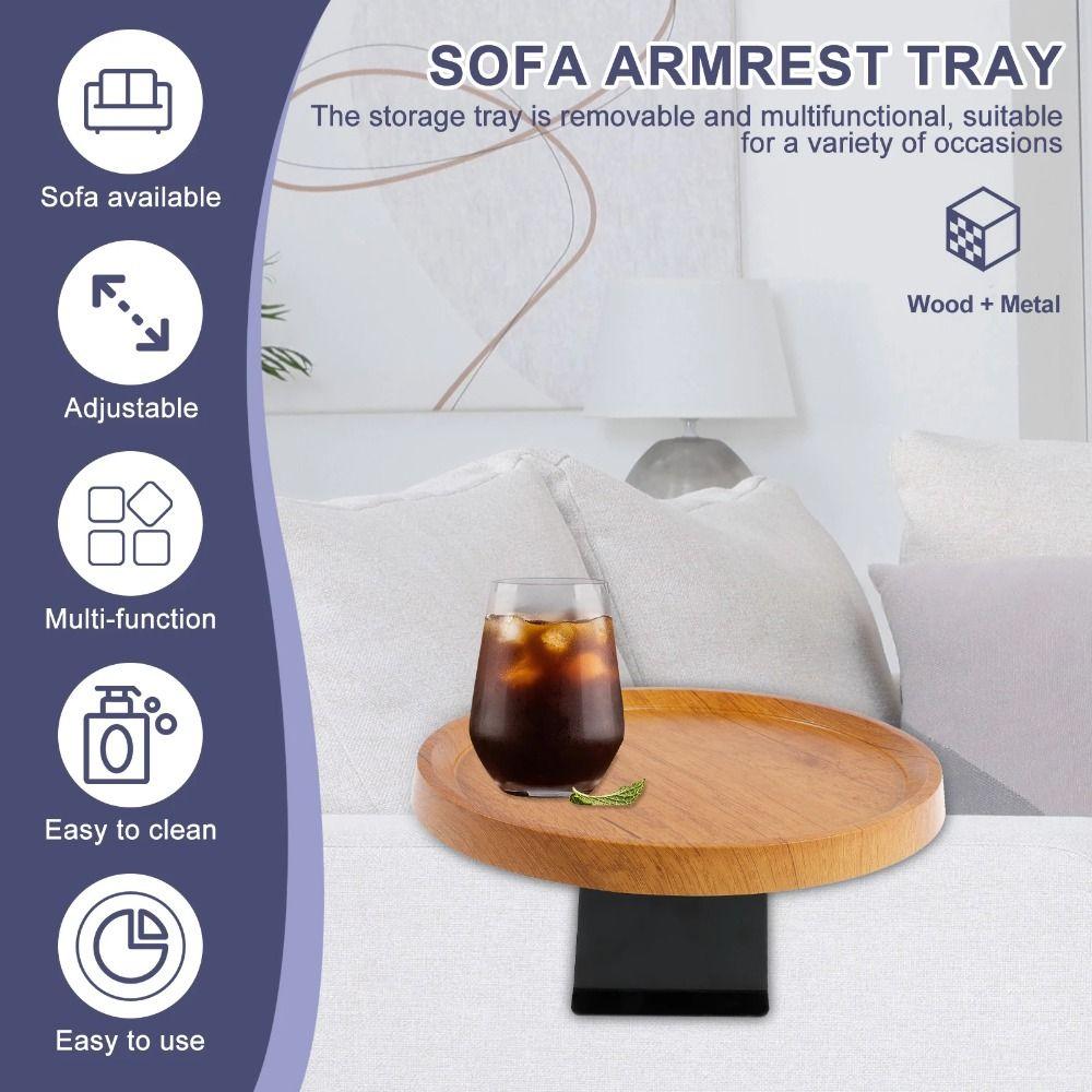 Adjustable Mobile Sofa Armrest Tray Round Sofa Arm Rest Organizer Couch Arm Side Holder Bedroom