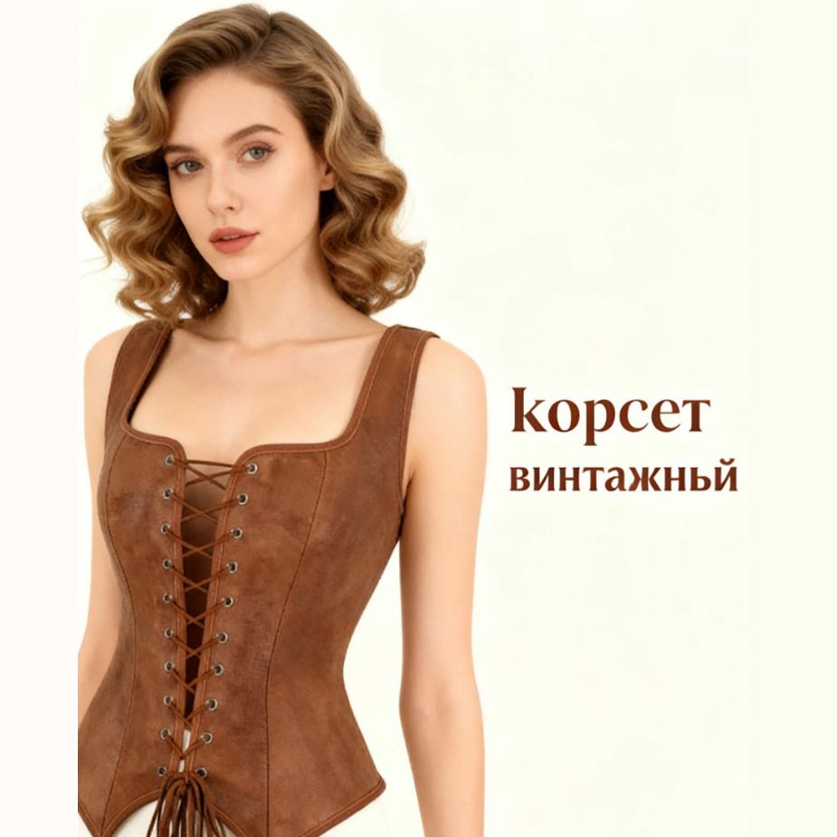 

Середньовічні Жінки Вінтажний Замшевий Корсетний Топ Вікторіанський Піратський Жилет Ренесансний Косплей Костюм на Хелловін M дубильна кора