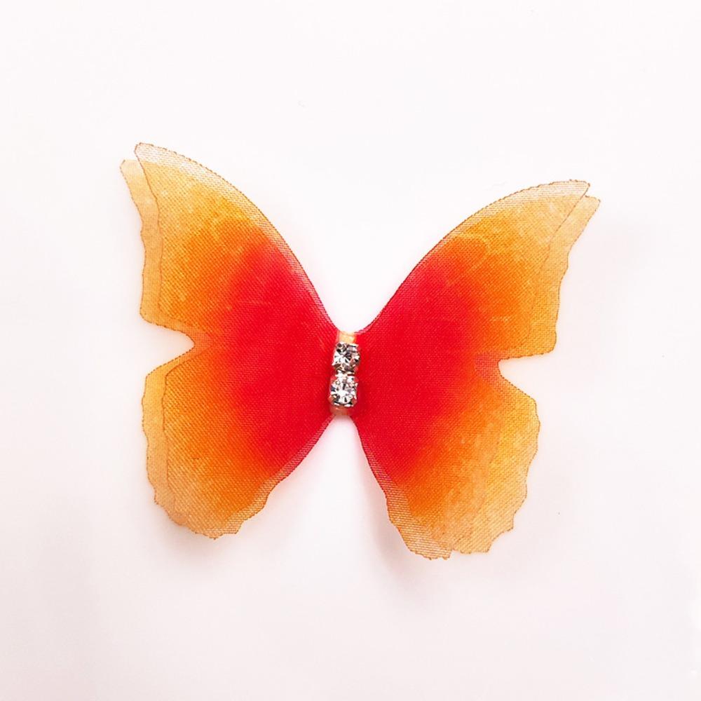 50pcs Gradient Color Organza Fabric Butterfly Appliques 3D Dreamy Simulation Mesh Butterfly Patch 5CM Double-layer
