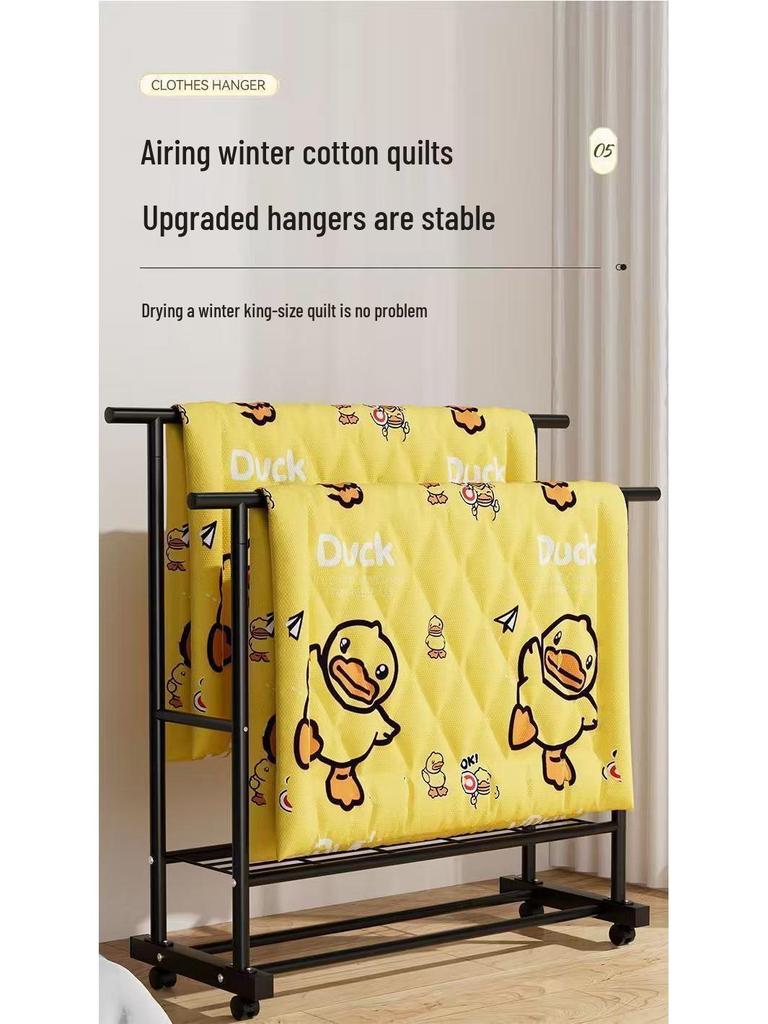 Extra Thick Double Rod Mobile Clothes Rack for Home and Dormitory