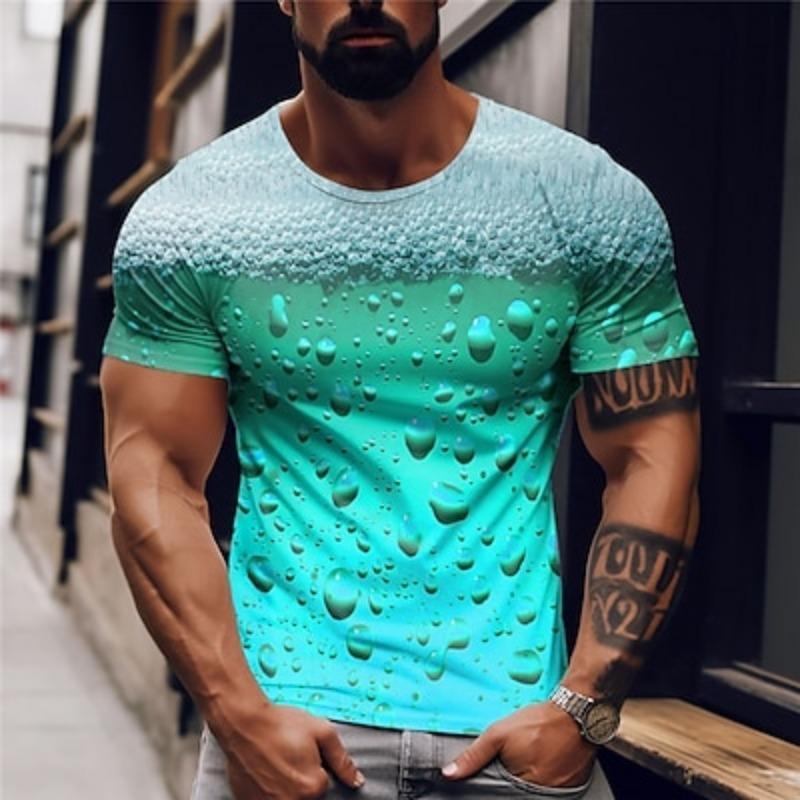[Summer T-Shirt] Breathable Polyester Men's T-Shirt | Unique Print Design, Crew Neck, Short Sleeve, Casual Sporty Style, Summer Essential