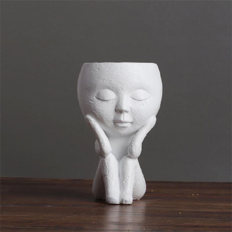 Cute Girl Face Flower Pot for Home and Garden Decors Succulents Cactus Resins Head Planter Vases for Small Plant Display