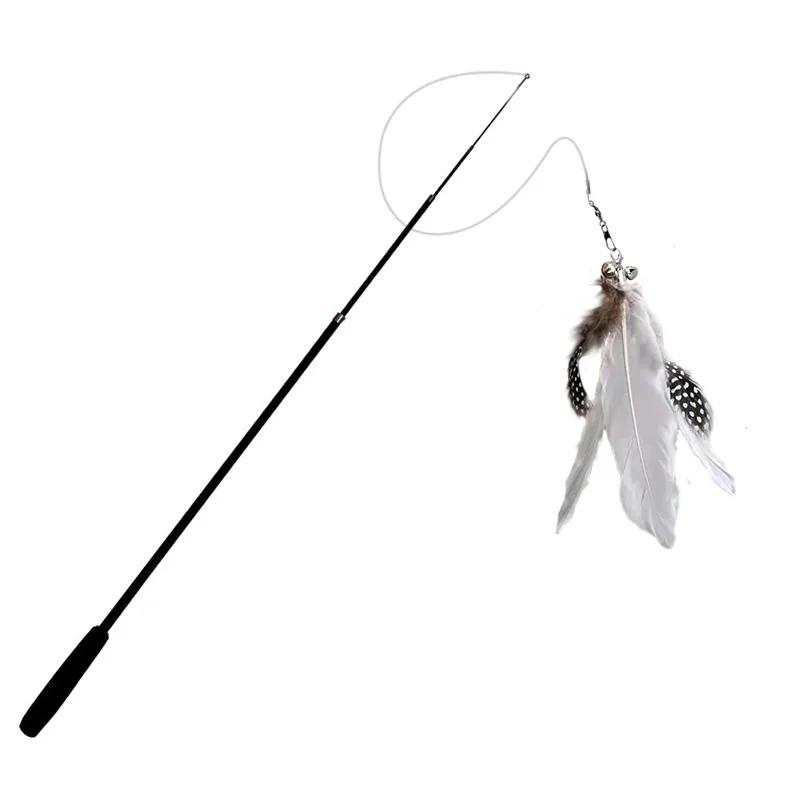 1.8m 4-Section Telescopic Carbon Fiber Cat Teaser Wand, Super Long Scratch Resistant Fishing Rod Feather Interactive Kitten Toy