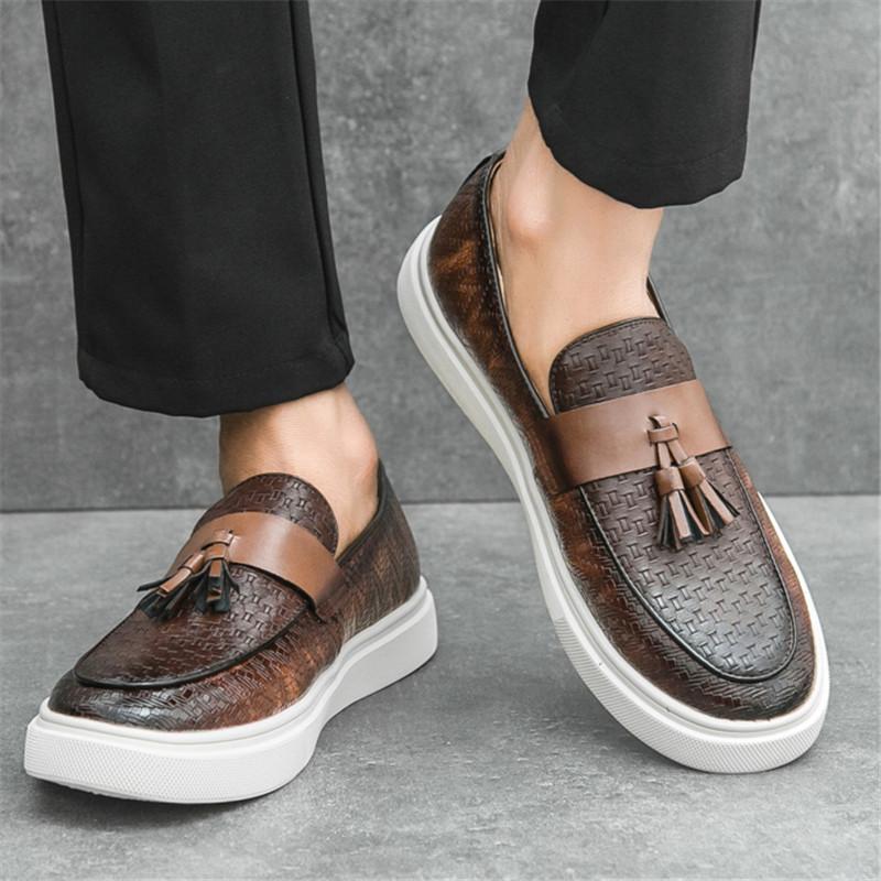 New Luxury Designer Men's Knit Pattern Tassels Loafter Leisure Platform Shoes Male Walking Dress Wedding Footwear Zapatos Hombre