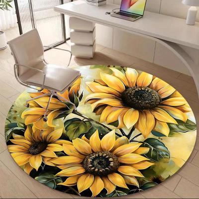 1PC Sunflower Garden Office Round Area Rug, Mat Suitable For Office, Under Office Chairs Bedroom Living Room Home Decor, Room Deco