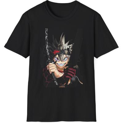 Anime Softstyle T-Shirt, Asta Clover Black, Unisex JL Anime Front Printed Tee, Otaku Gift, Manga Shirt(2)