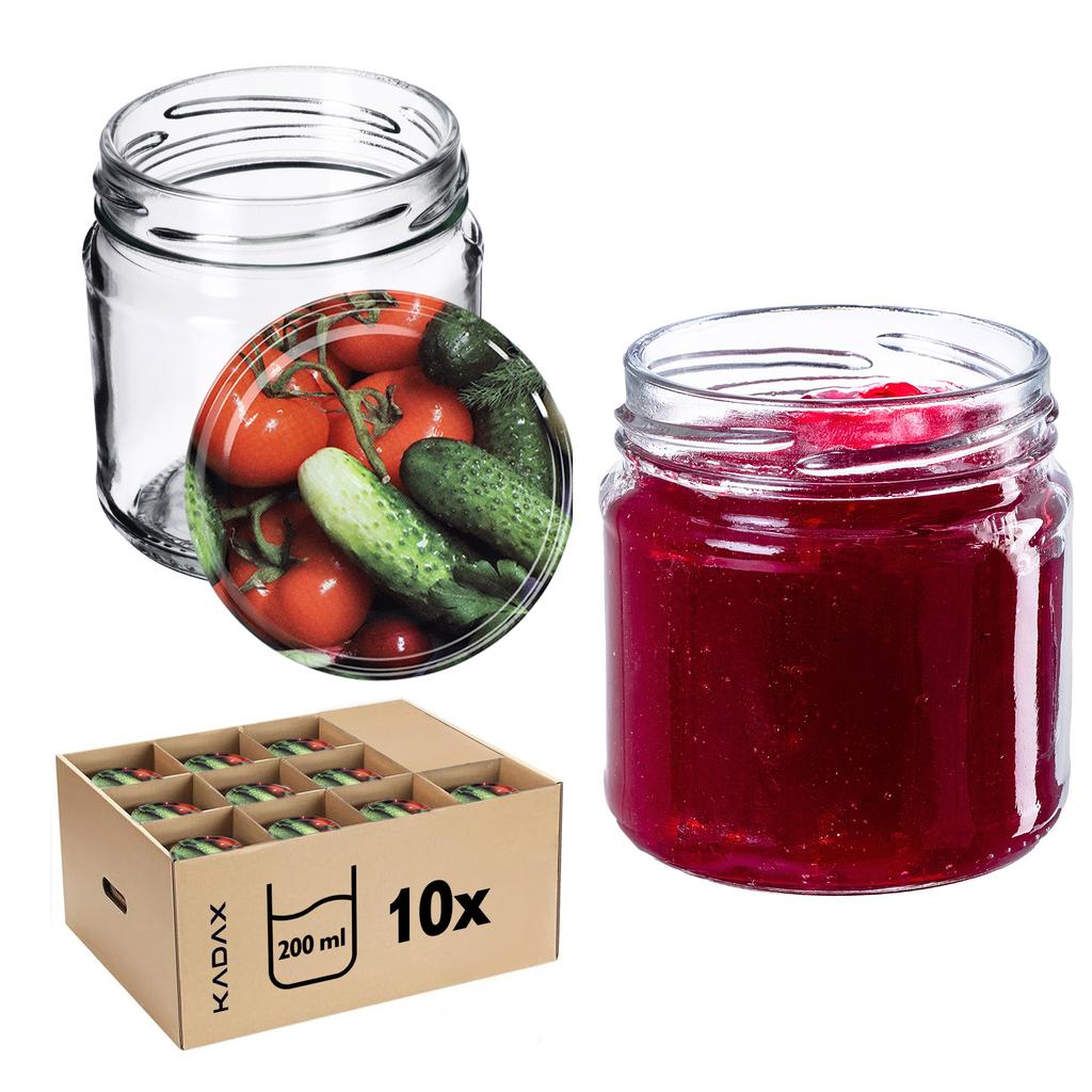 KADAX 10x Glas 200ml + Deckel Fi66 für Konserven Marmelade