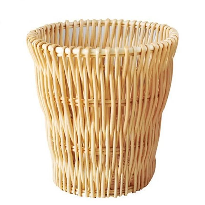 1PC Wicker Garbage Can Wastepaper Basket Woven Rubbish Basket Rattan Woven Basket for Dorm Home