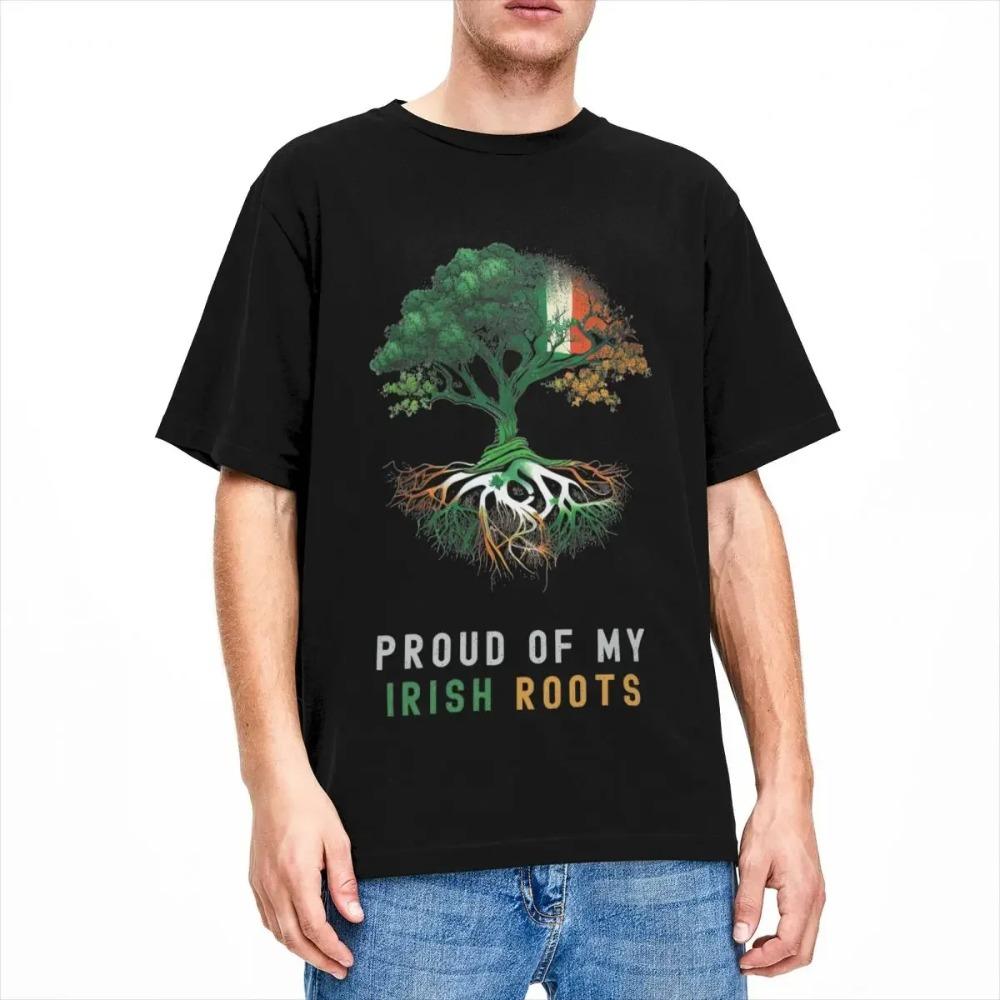 Novelty Proud Of My Irish Roots T-Shirts Men Women's  Ireland Flag Tees Shirt Birthday Present Clothes