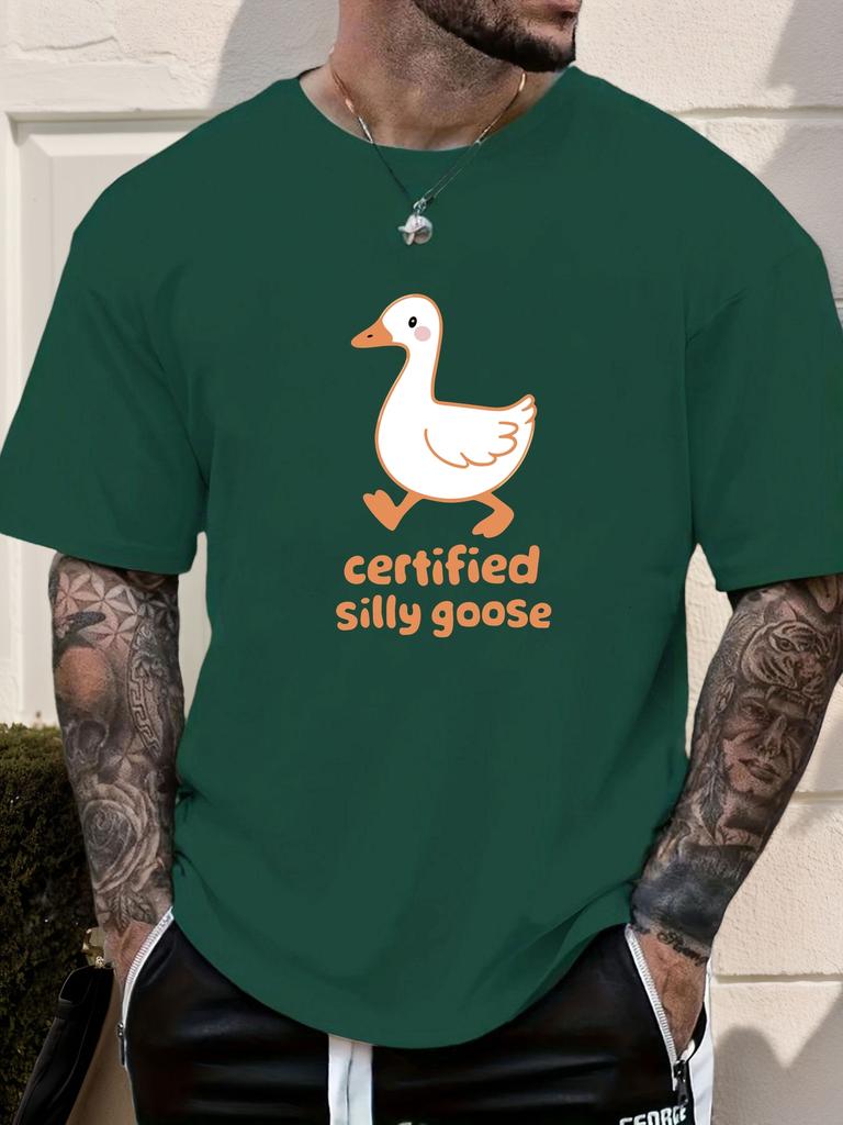 Mens Casual Tshirt Silly Goose Print Short Sleeve Round Neck Breathable Soft Oversized Fun Daily Wear Tee