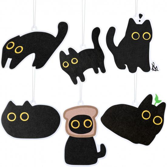 Car Air Fresheners Set - 6Pcs Cute Black Cat Freshener Hanging Ornaments Refresh Air Fragrant Pendant Essential Gift For Car Accessories Decoration