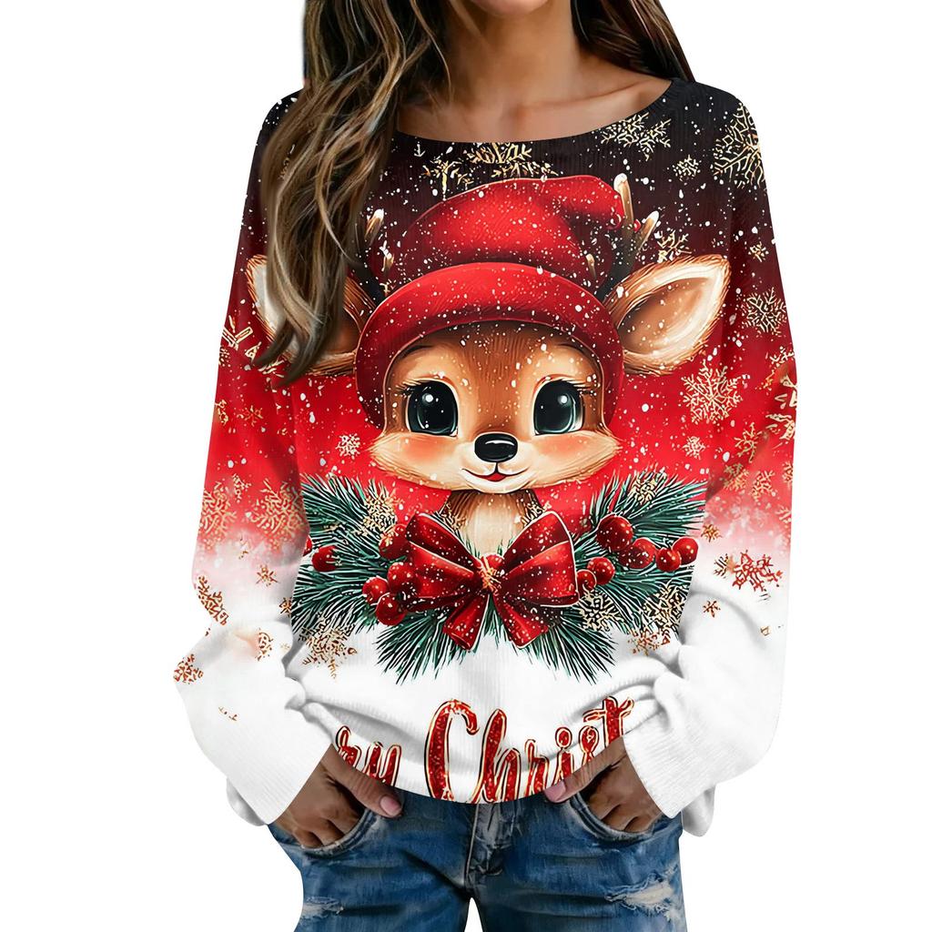 Christmas Sweatshirts For Women Knit Sweater Cute Shirt Fall Crewneck Pullover Tops
