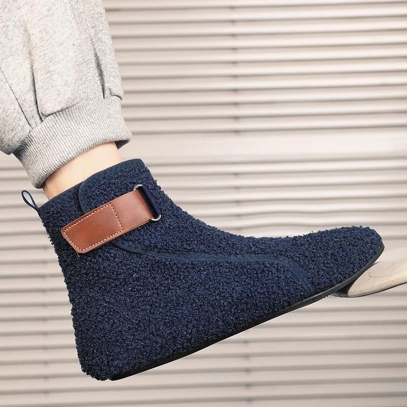Yrzl Winter Cotton Shoes Men Ankle Boots Warm Slip On Lightweight Slippers Men Plush Indoor Cotton Loafers Men Winter Warm Shoes