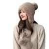 Plush Hat Solid Color Warm Knitted Hat Double Layer with Fluffy Ball Knitted Hat Cute Hanging Ball Outdoor Hat Winter