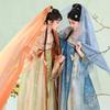 Womens Tang Dynasty Style Hanfu Set With Embroidered Floral Print Lightweight Chiffon Top High-Waist Skirt Daily Wear