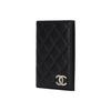 CHANEL 24B brand logo metal logo diamond pattern flip cover opening and closing  lychee grain leather passport clip wallet  black