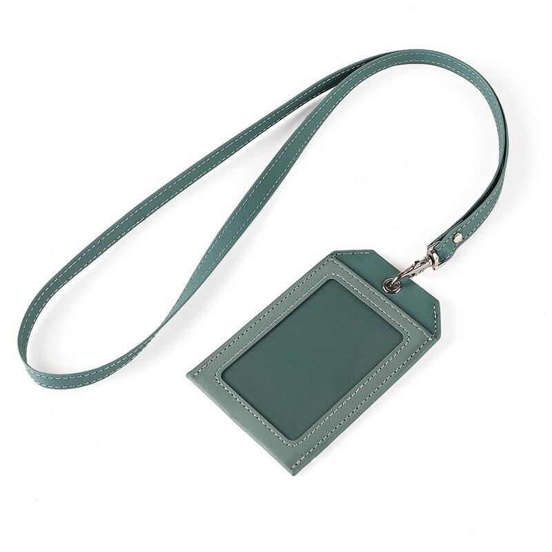 2 Card Slot Employee Work ID Card Set Hanging Rope PU Leather Bus Meal Card Chest Badge