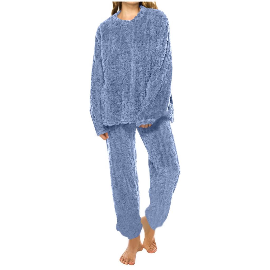 Set Pigiama da Donna con Fodera in Pile e Ispessito, Girocollo, Pantaloni Lunghi