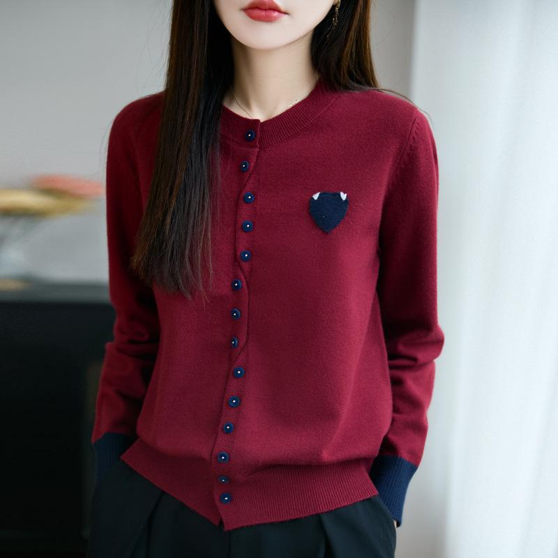 

Ранняя осень Новый трикотажный кардиган с круглым вырезом и длинными рукавами, женский свитер с цветными блоками и лоскутным дизайном в форме сердца XXL