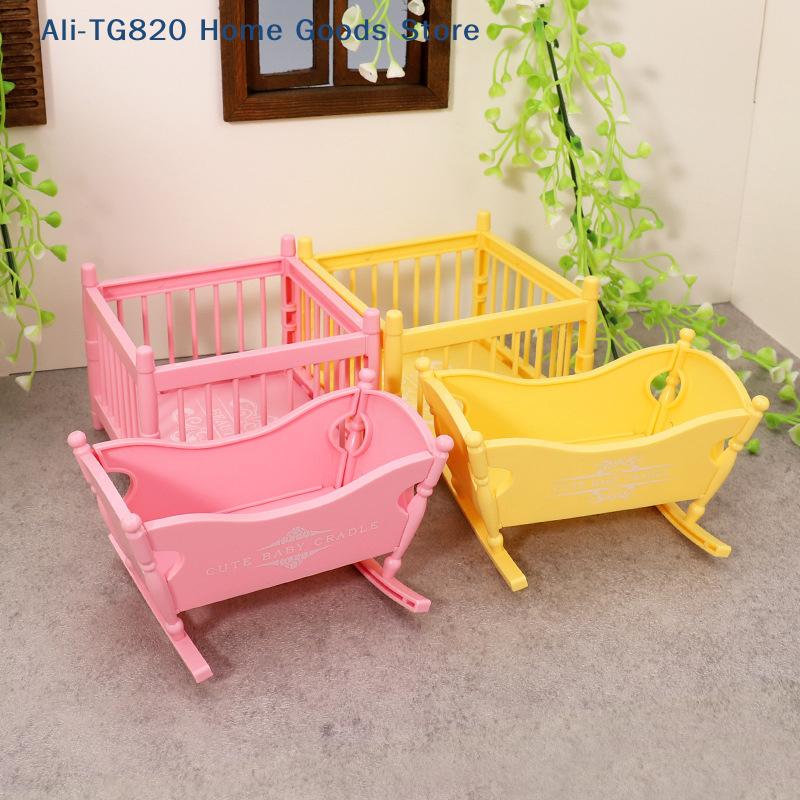 [TG820]1Set 1:12 Dollhouse Miniature Cradle Crib Surround Bed Furniture Bedroom Model Decor Toy Doll House Accessories