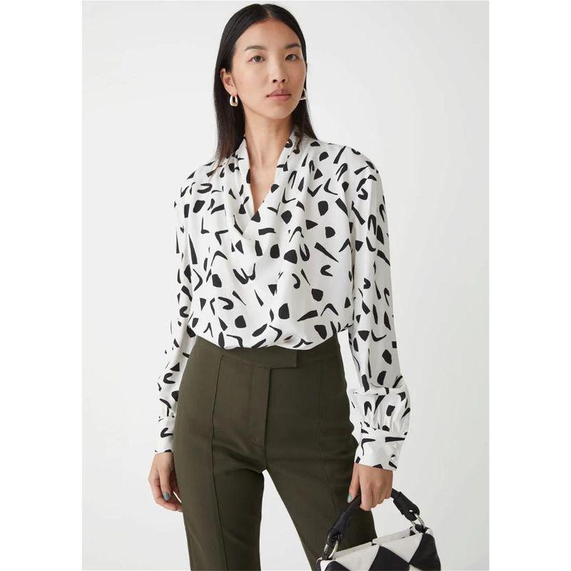 

Export Original Order Leftover Stock & Oth * Er STO * Ries Mixed Print Draped Collar Shirt Unique Chic Design Image color EUR 36