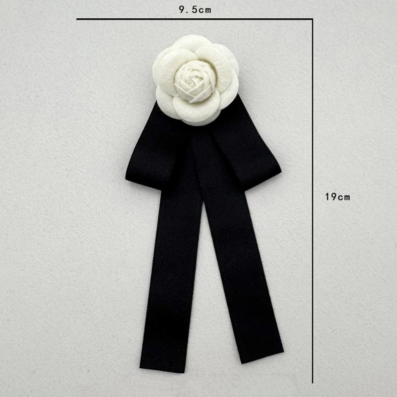 Retro Black Bow Brooches For Women Fabric Camellia Flower Pearl Shirt Collar Pins Corsage Clothing Accessories Jewelry Gifts