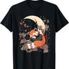 Kawaii Red Panda Sleeping On Moon Cherry Blossoms T-Shirt