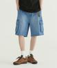 Ring Yarn Wide Cargo Denim Shorts Dark Blue
