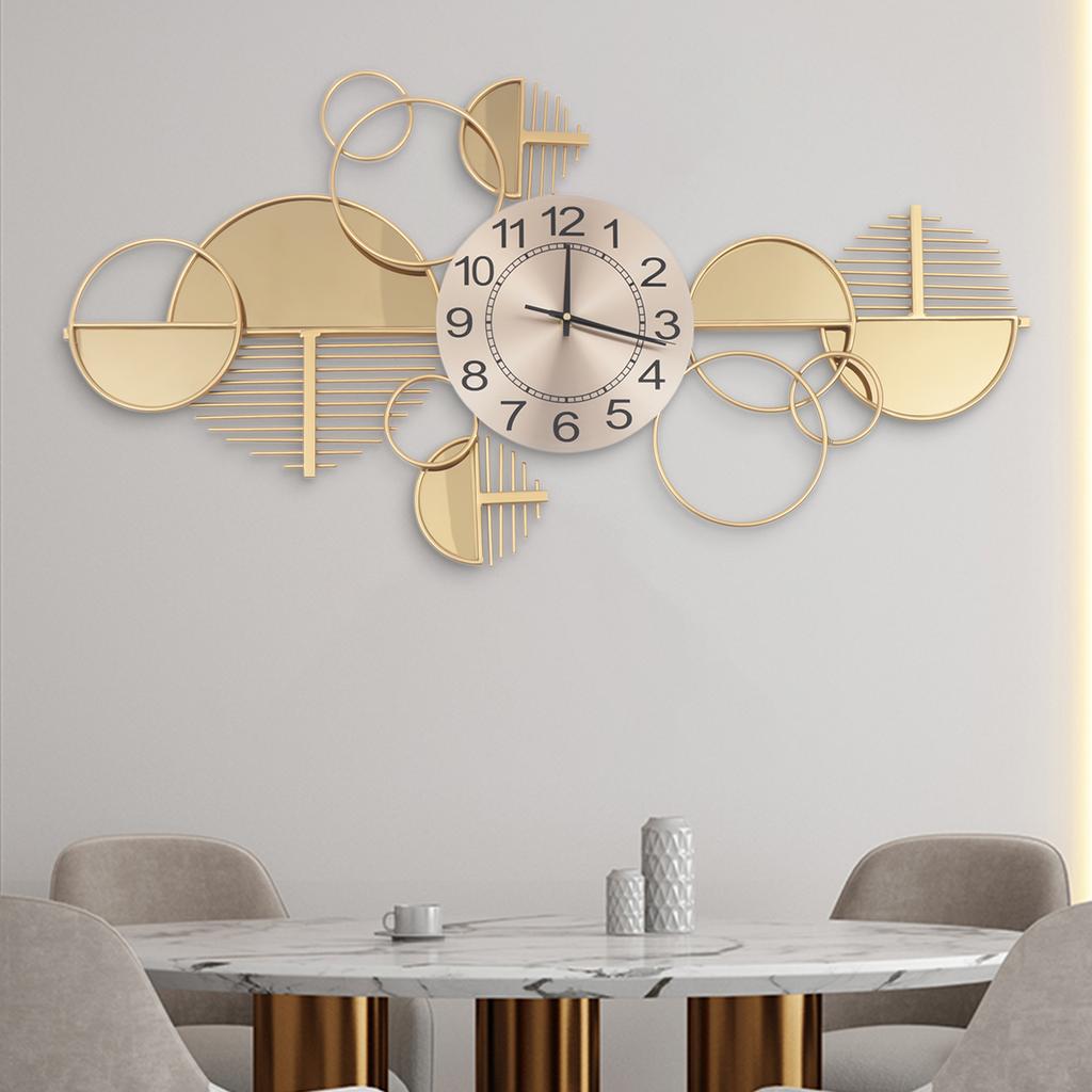 33.86 Inch Large Gold Modern Wall Clock, Silent Non-Ticking Geometric Decor, Battery Operated, Elegant Living Room  Art Piece