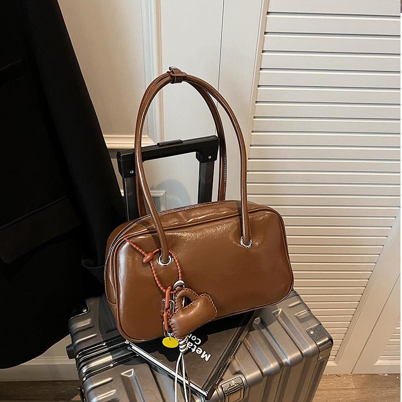 Korean Stylish Square Bag Solid Color Versatile Bowling Bag Hot-selling Retro Shoulder Bag New Style High-quality Pu Leather Bag