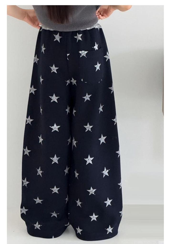 Girls' Wide-Leg Star Print Sweatpants - Trendy Casual for Spring & Autumn