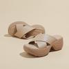 Retro vacation style soft bottom cool slippers women's summer new cross with thick bottom slope heel wear high heel Roman sandals