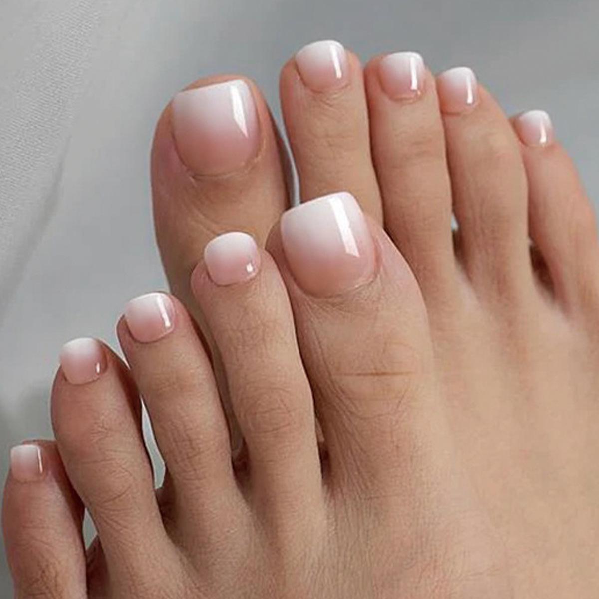 Ретро-градиентные носимые французские типсы для ногтей на ногах - Набор из 24 штук в коробке Glue Type