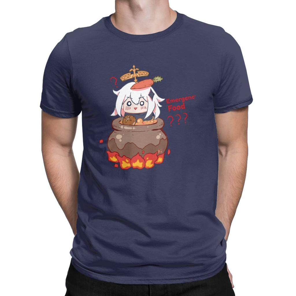 Vintage Paimon Genshin Impact Emergency Impact T Shirt For Men Pure Cotton T Shirts Genshin Impact