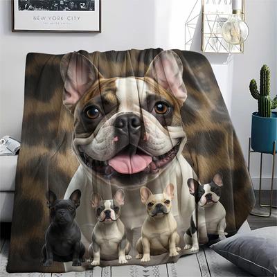 1 Stück Flannelldecke mit französischem Bulldoggen-Aufdruck, Hohe Qualität, Bequem für alle Jahreszeiten, Heimdekoration, Wärme und Komfort, Perfekt für Geschenke