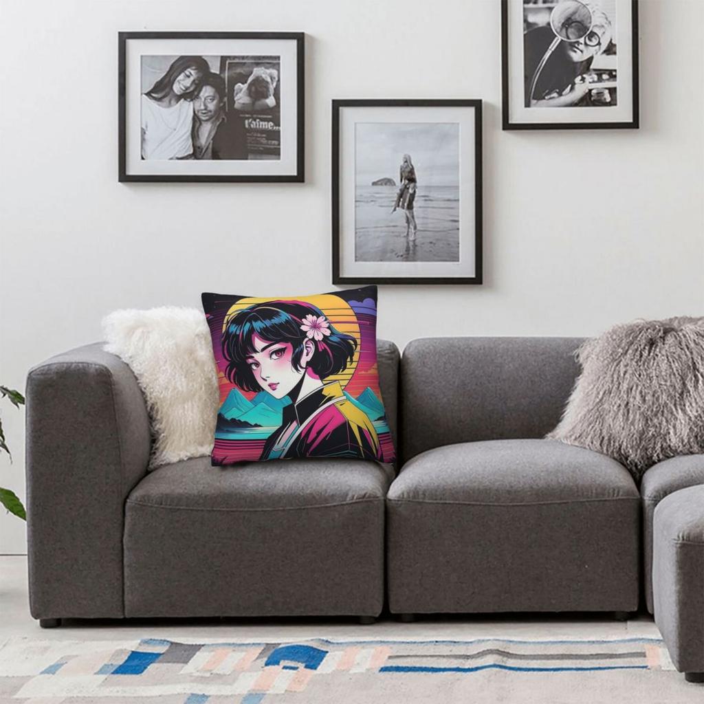 Retro Synthwave Summer Aesthetic Pillowcase Polyester Linen Velvet Creative Decorative Throw Pillow Case Car Cushion Case 45X45