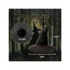 Halloween Wrinkled Witch Hat, Velvet Wizard Hat with Curved Horn, Black Witch Hat for Cosplay