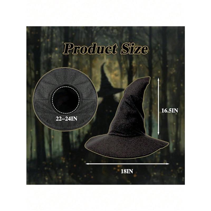 Halloween Wrinkled Witch Hat, Velvet Wizard Hat with Curved Horn, Black Witch Hat for Cosplay