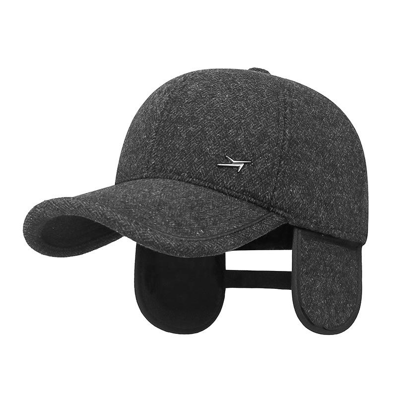 Herren Winter Warme Wollmischung Baseballkappe mit Ohrenklappen Dad Hat