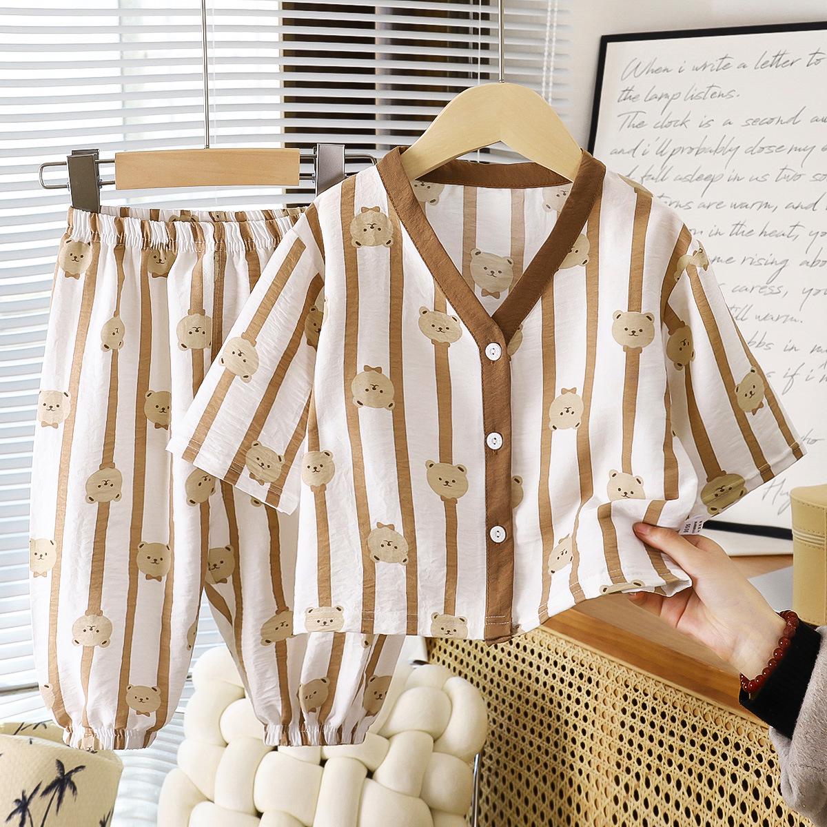 

Летние детские пижамные комплекты: Дышащий рукав три четверти для мальчиков и девочек 110 коричневый