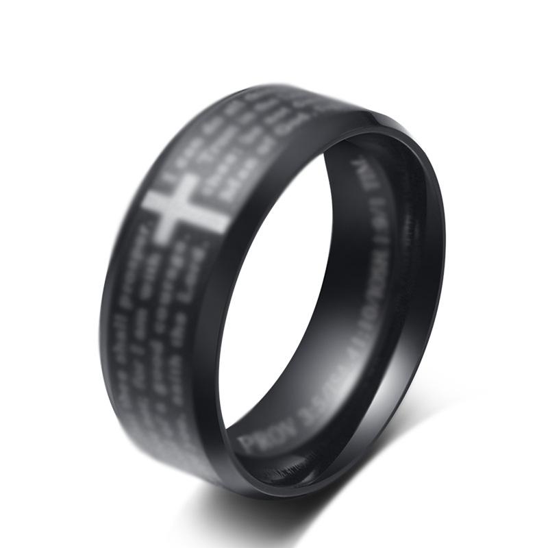 European and American Inspirational Cross Scripture Titanium Steel Ring Ring