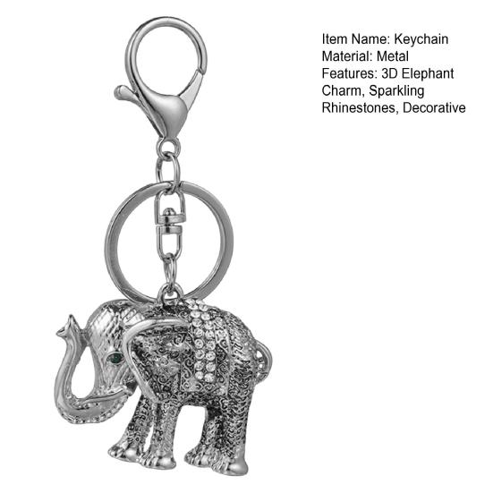 Keychain Pendant 3D Cartoon Elephant Design Sparkling Rhinestones Inlaid Key Chain with Lobster Clasp Key Ring Bags Accessories