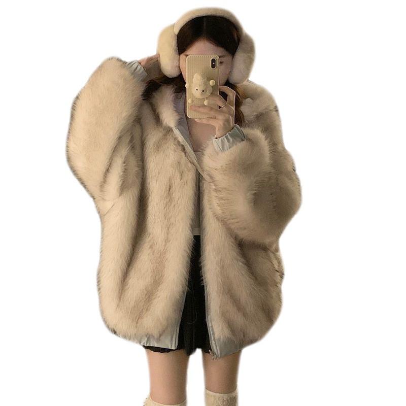 Womens Thick Winter Hooded Parka With Faux Fur Trim Detachable Cat Ear Hood Loose Fit Warm Cotton Coat In Black Blue