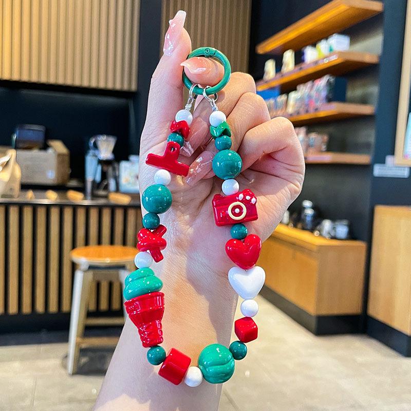 

Christmas series hand-painted beaded phone charm, phone chain accessory, Santa Claus keychain, phone strap christmas ornaments