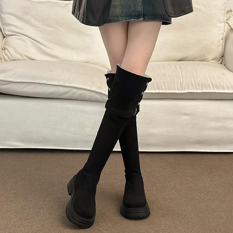 2025 Women's High Quality Simple and Fashionable Over-Knee Thick Heel Long Boots Wear Autumn Winter New Style Round Toe Boots