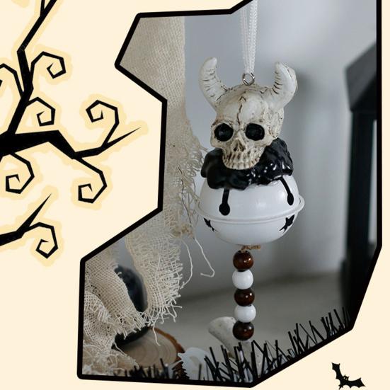 Halloween Skull Bell Ornament Resin Skull/Wing Wind Chime Hanging Decoration for Indoor Outdoor Halloween Decor Car Accessories