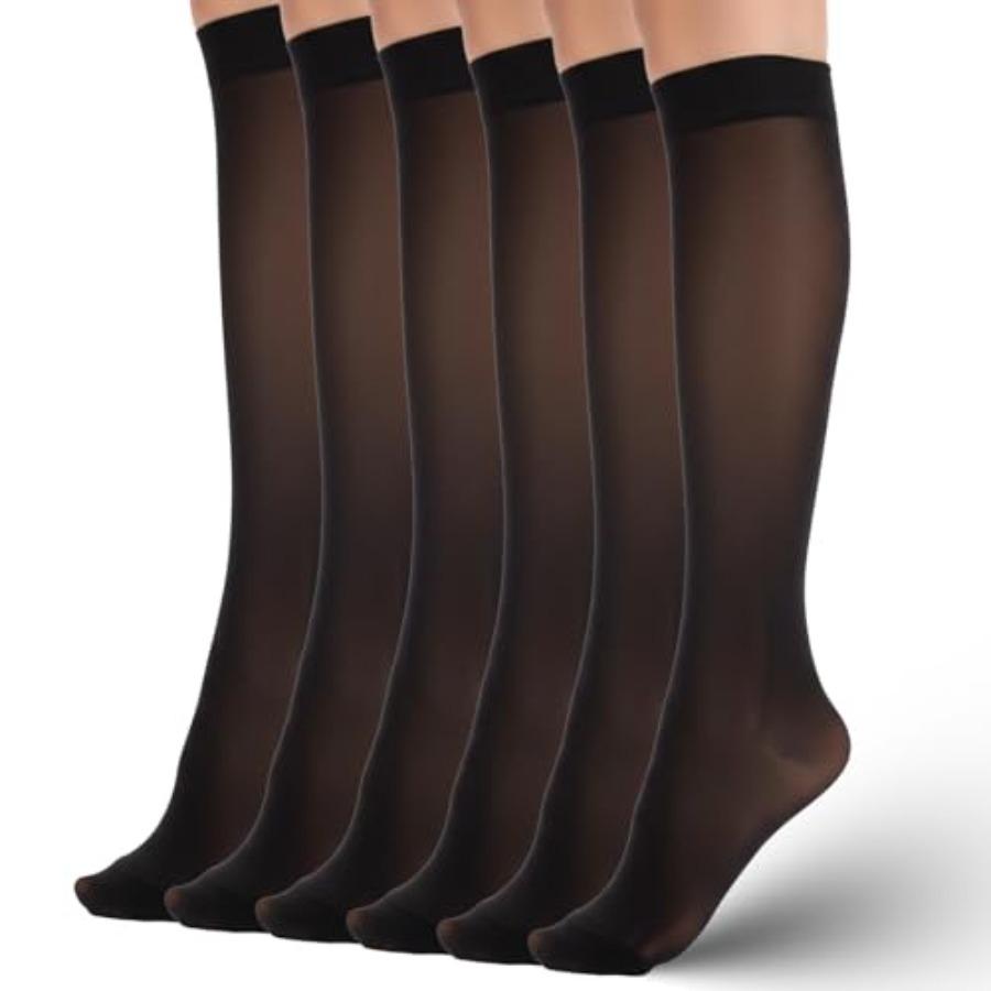 6 Paar knielange Strumpfhosen für Damen, knielange Nylonstrümpfe für Damen, Hosenstrümpfe für Arbeitsuniformen und Kleider black