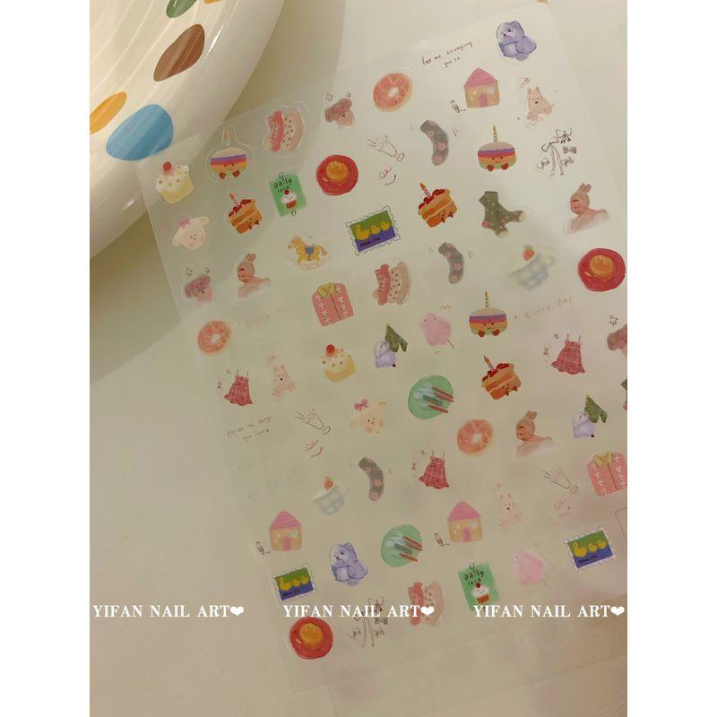 

Yifannail [Ins Style] Spring Short Nail ~ Children s Funny Dessert Cute Bear Nail Sticker J222q97 J222-1. [Birthday Party. 1]]