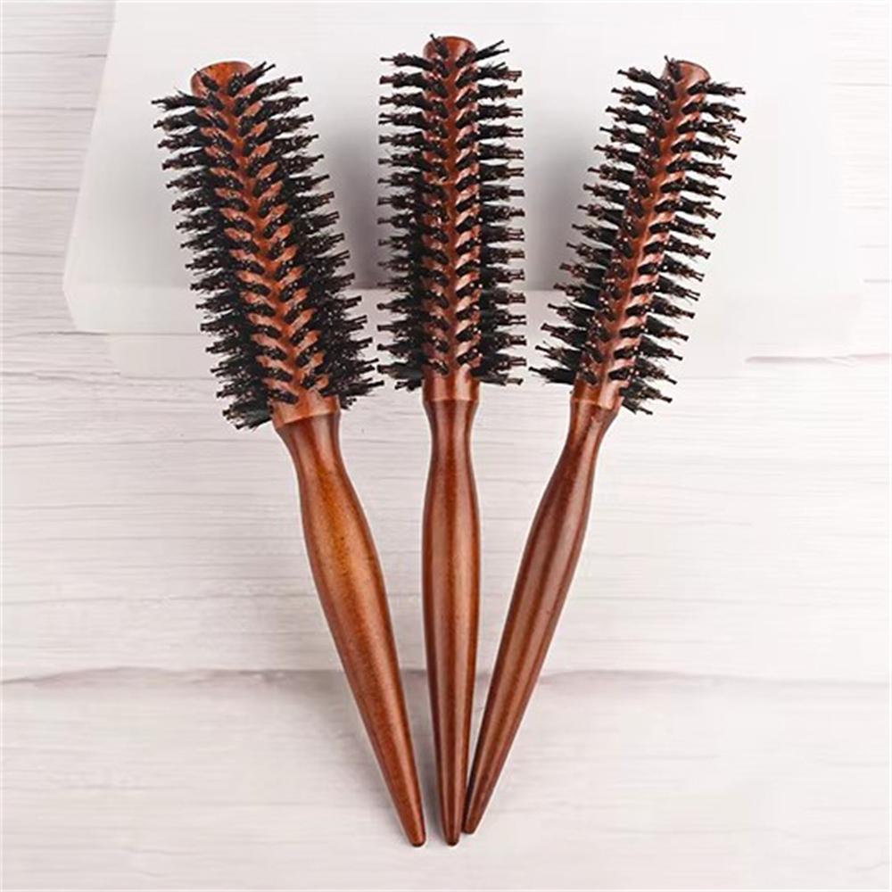 1PC Porcine Bristle Solid Wood Curly Hair Comb Square Handle Roller Comb Flat Rolling Hair Root Fluffy Comb Hairbrush