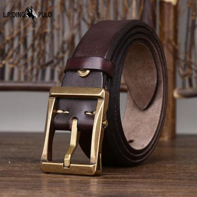 Men's Leather Belt Rough American Retro Thickened Leather Belt First Layer Cowhide Brass Buckle Casual Jeans Belt Men's